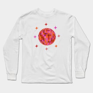 Groovy Disco Ball in pink and orange with stars Long Sleeve T-Shirt